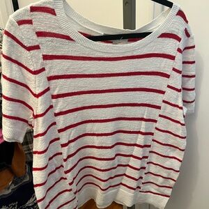 LOFT Red and White Striped Crew Neck Sweater